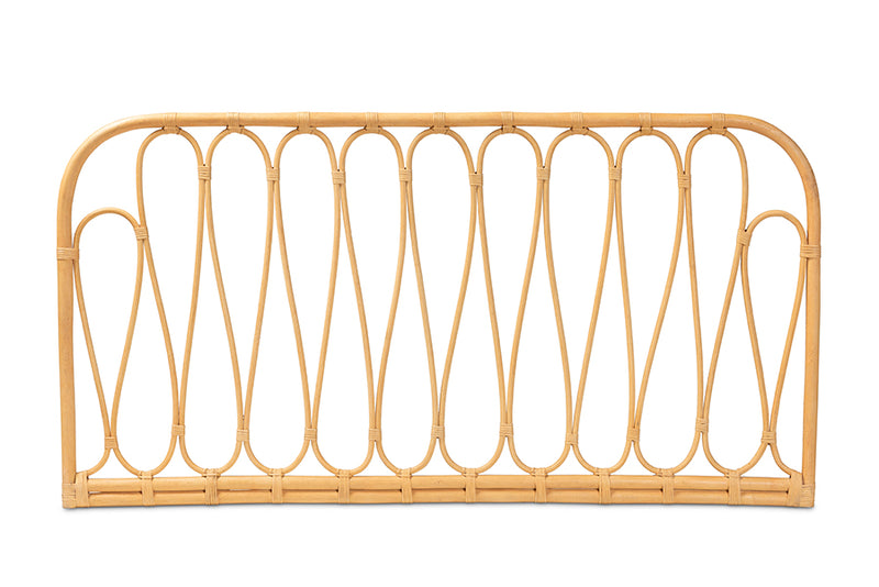Curacao Modern Bohemian Natural Brown Rattan Queen Size Wall-mount Headboard