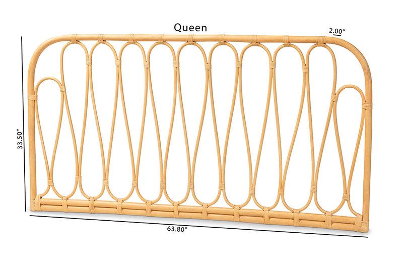 Curacao Modern Bohemian Natural Brown Rattan Queen Size Wall-mount Headboard