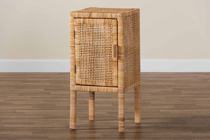 Perry Modern Bohemian Natural Brown Rattan 1-Door Nightstand