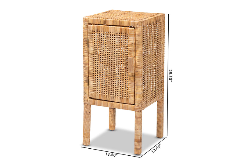 Perry Modern Bohemian Natural Brown Rattan 1-Door Nightstand