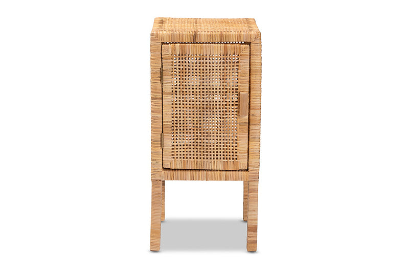 Perry Natural Brown Rattan 1-Door Nightstand Baxton