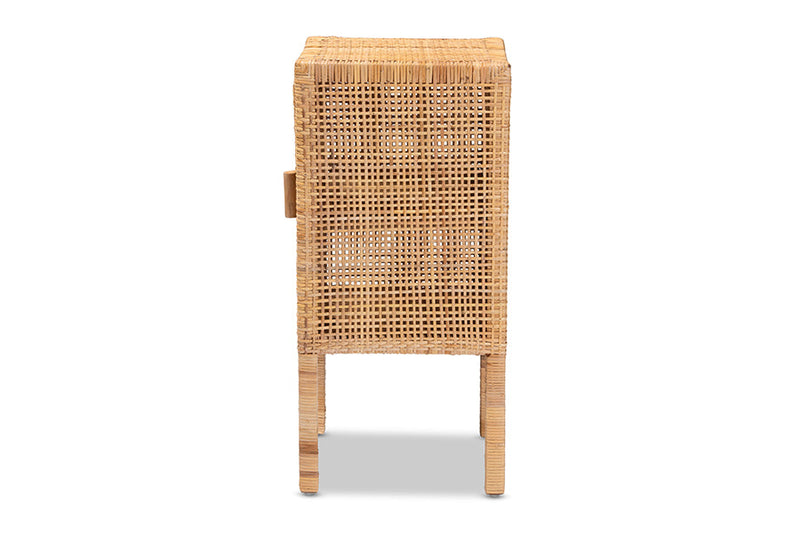 Perry Natural Brown Rattan 1-Door Nightstand Baxton