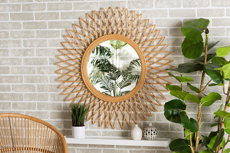Neville Natural Brown Rattan Accent Wall Mirror Baxton