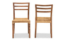 Michi Walnut Brown Mahogany Wood and Natural Rattan 2Pc Dining Chair Set Baxton