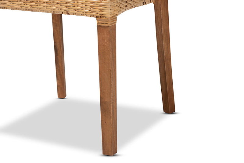 Michi Walnut Brown Mahogany Wood and Natural Rattan 2Pc Dining Chair Set Baxton