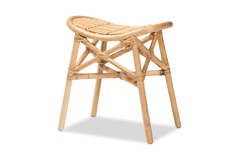 Guevara Natural Brown Rattan Footstool Baxton