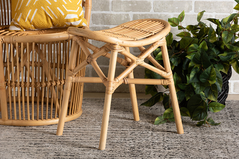 Guevara Modern Bohemian Natural Brown Rattan Footstool