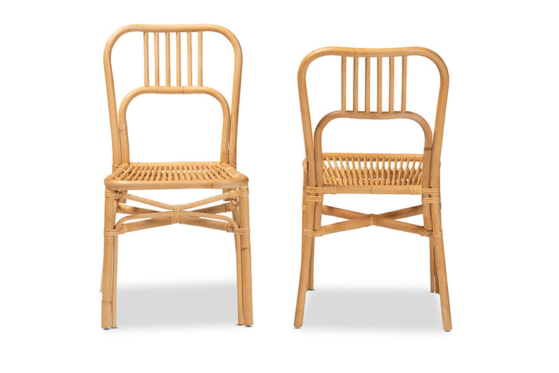 Auden Natural Brown Rattan 2Pc Dining Chair Set Baxton