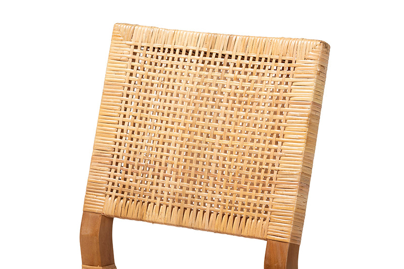 Merci Modern Bohemian Natural Brown Rattan and Walnut Brown Mahogany Wood Dining Chair