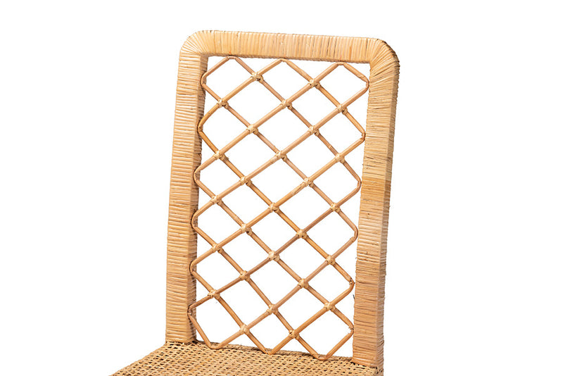 Tallis Natural Brown Rattan and Walnut Brown Mahogany Wood 2Pc Dining Chair Set Baxton