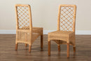 Tallis Natural Brown Rattan and Walnut Brown Mahogany Wood 2Pc Dining Chair Set Baxton