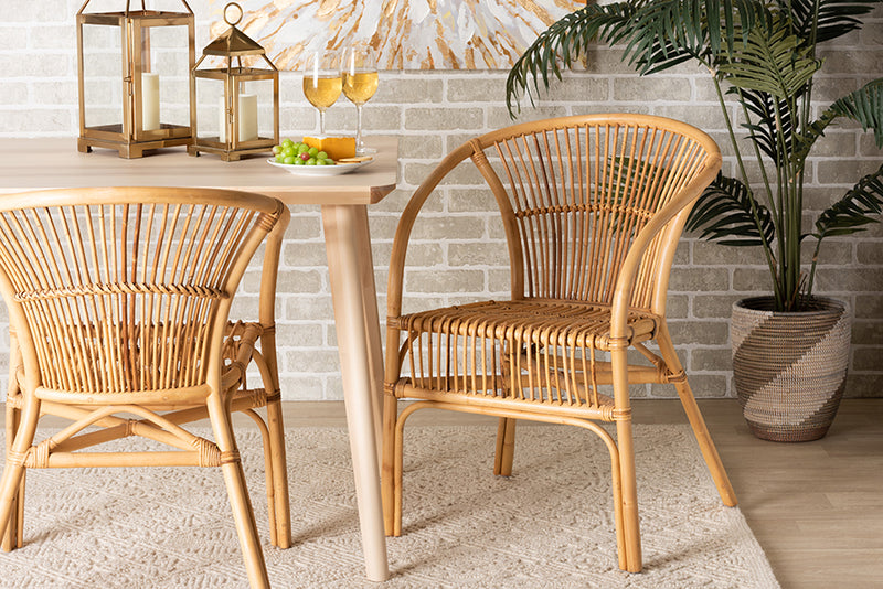 Artemis Modern Bohemian Natural Brown Rattan Dining Chair