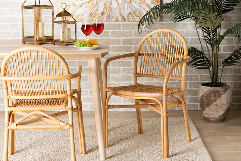 Randolph Modern Bohemian Natural Brown Rattan Dining Chair