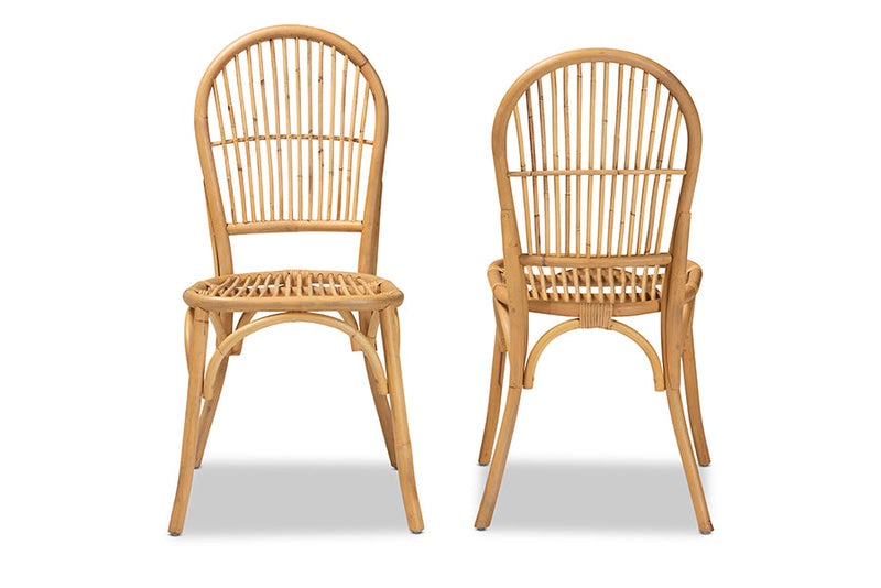 Alida Natural Brown Rattan 2Pc Dining Chair Set Baxton