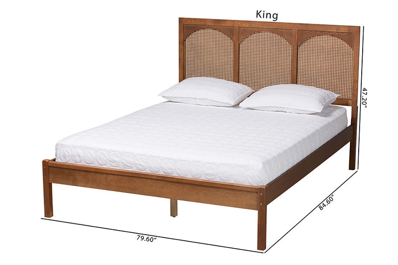 Goodwin Ash Walnut and Rattan Queen Size Platform Bed Baxton