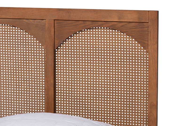 Goodwin Ash Walnut and Rattan Queen Size Platform Bed Baxton