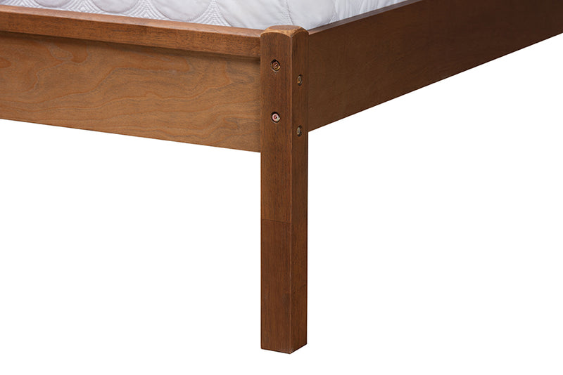 Goodwin Classic and Traditional Ash Walnut Finished Wood and Rattan Queen Size Platform Bed