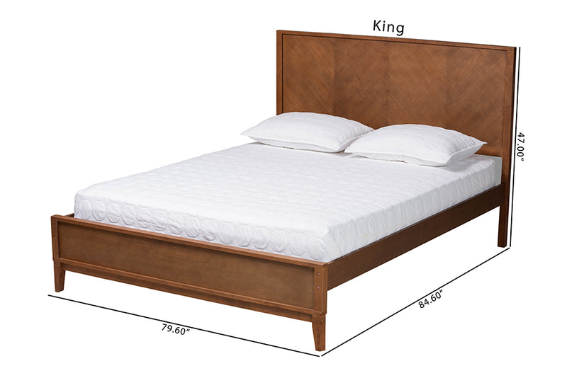 Manila Classic Transitional Ash Walnut Finished Wood King Size Platform Bed