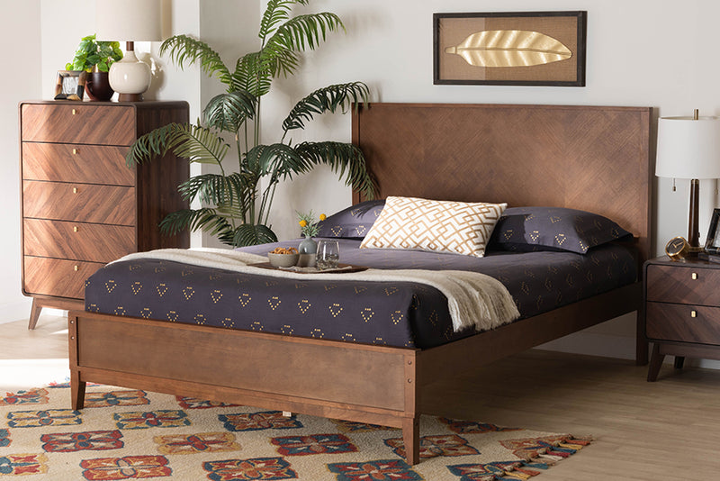 Manila Classic Transitional Ash Walnut Finished Wood King Size Platform Bed