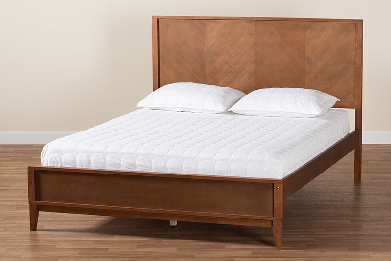 Manila Classic Transitional Ash Walnut Finished Wood King Size Platform Bed