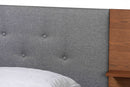 Destin Gray Fabric and Ash Walnut King Storage Bed w/Built-In Nightstands Baxton