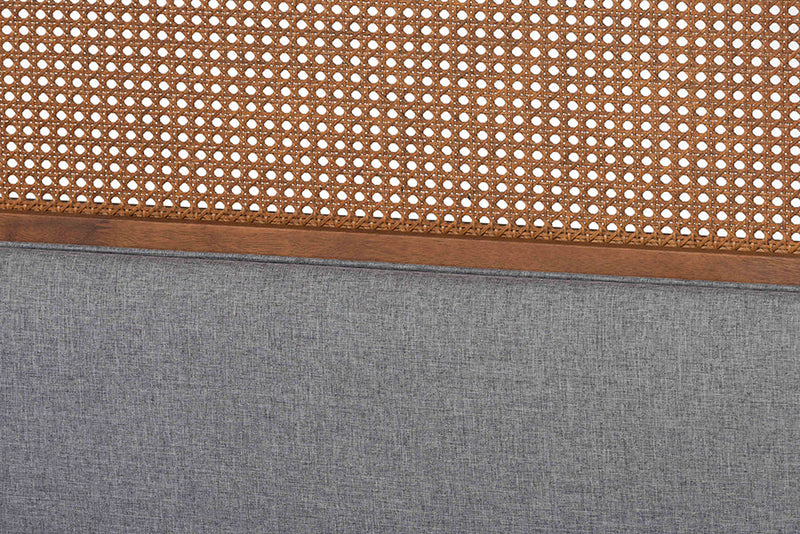 Freja Gray Fabric and Ash Walnut Queen Size Platform Bed Baxton