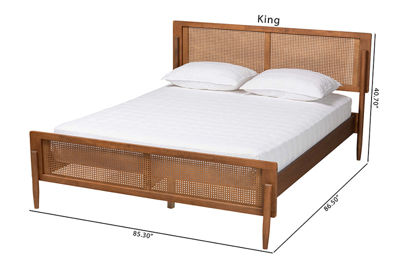 Damani Mid-Century Modern Ash Walnut Finished Wood King Size Platform Bed