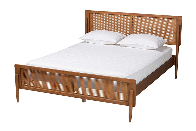 Damani Mid-Century Modern Ash Walnut Finished Wood King Size Platform Bed