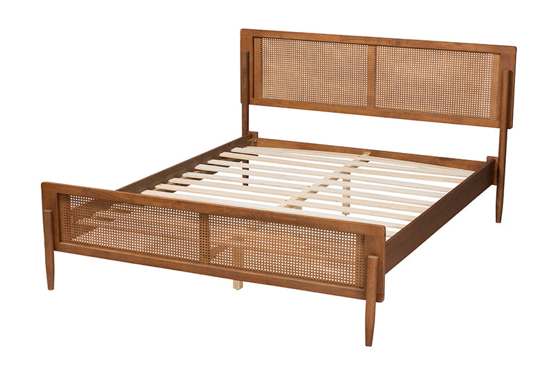 Damani Mid-Century Modern Ash Walnut Finished Wood King Size Platform Bed