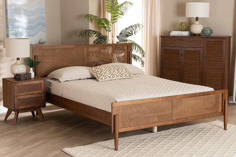 Damani Mid-Century Modern Ash Walnut Finished Wood King Size Platform Bed