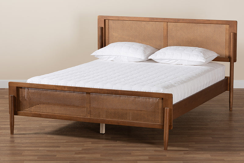 Damani Mid-Century Modern Ash Walnut Finished Wood King Size Platform Bed