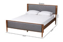 Flax Gray Fabric and Ash Walnut Queen Size Platform Bed Baxton