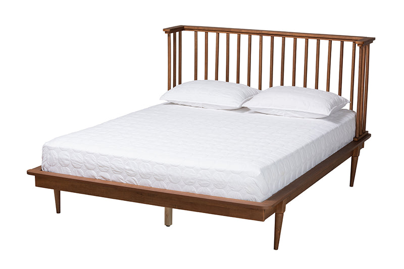 Eri Mid-Century Modern Ash Walnut Finished Wood Queen Size Platform Bed