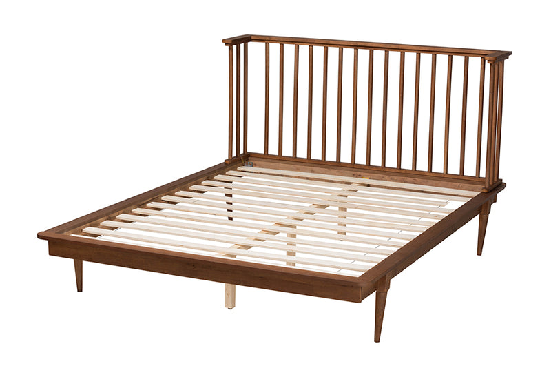 Eri Mid-Century Modern Ash Walnut Finished Wood King Size Platform Bed