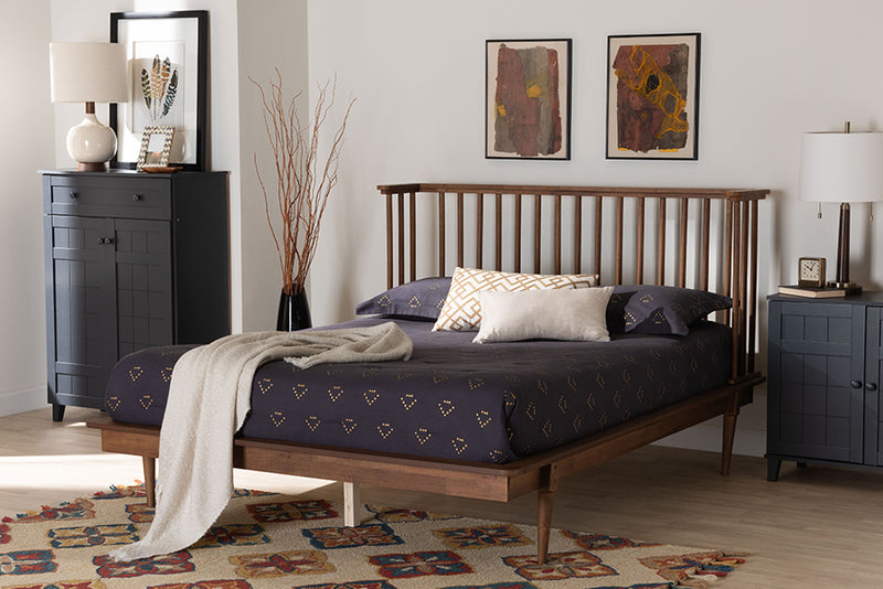 Eri Mid-Century Modern Ash Walnut Finished Wood King Size Platform Bed