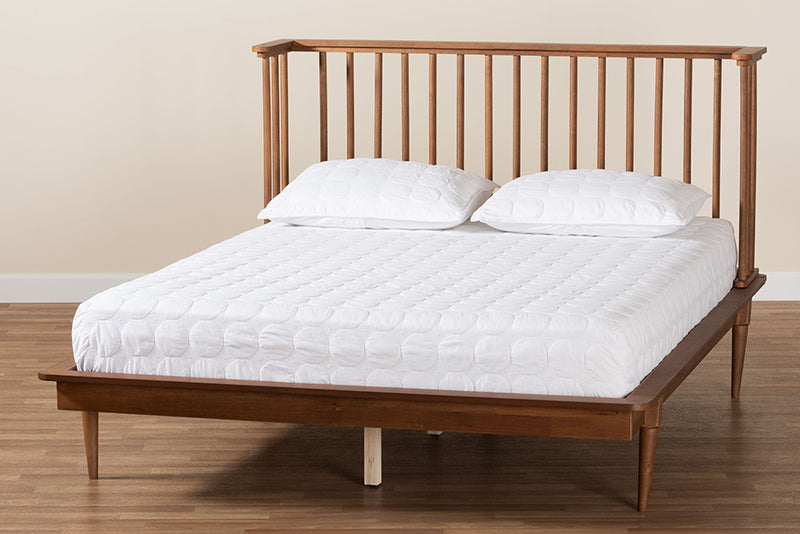 Eri Mid-Century Modern Ash Walnut Finished Wood King Size Platform Bed