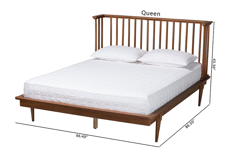 Eri Mid-Century Modern Ash Walnut Finished Wood Queen Size Platform Bed