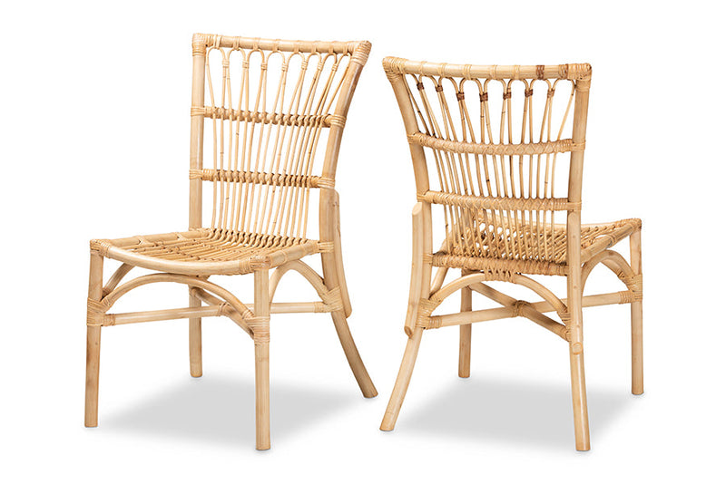 Ariane Natural Brown Rattan 2Pc Dining Chair Set Baxton