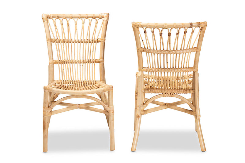 Ariane Natural Brown Rattan 2Pc Dining Chair Set Baxton