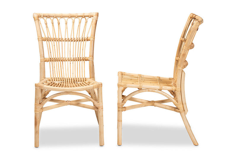 Ariane Natural Brown Rattan 2Pc Dining Chair Set Baxton