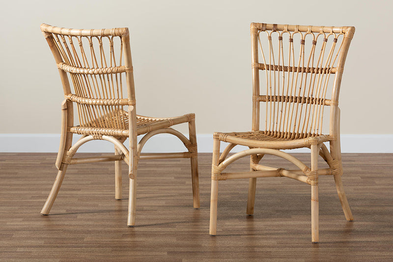 Ariane Natural Brown Rattan 2Pc Dining Chair Set Baxton