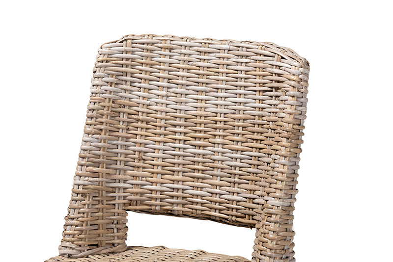 Mallory Modern Bohemian Gray Rattan and Natural Brown Finished Wood Dining Chair