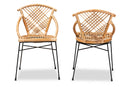 Ruby Natural Brown Rattan and Black Metal 2Pc Dining Chair Set Baxton