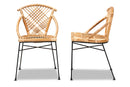 Ruby Natural Brown Rattan and Black Metal 2Pc Dining Chair Set Baxton