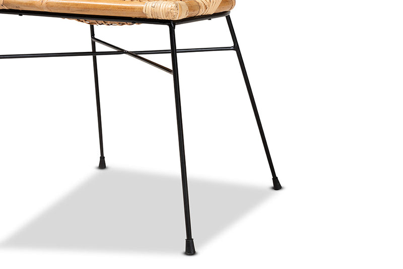 Ruby Natural Brown Rattan and Black Metal 2Pc Dining Chair Set Baxton