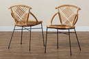 Ruby Natural Brown Rattan and Black Metal 2Pc Dining Chair Set Baxton