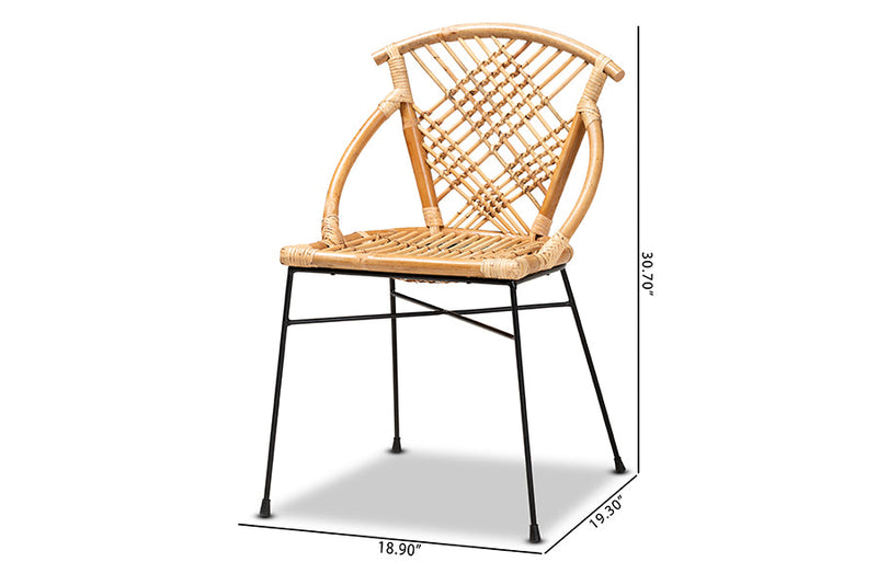 Ruby Natural Brown Rattan and Black Metal 2Pc Dining Chair Set Baxton