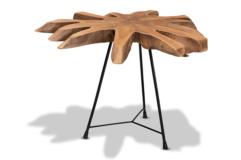 Arween Rustic Industrial Natural Brown and Black End Table w/Teak Tree Trunk Tabletop