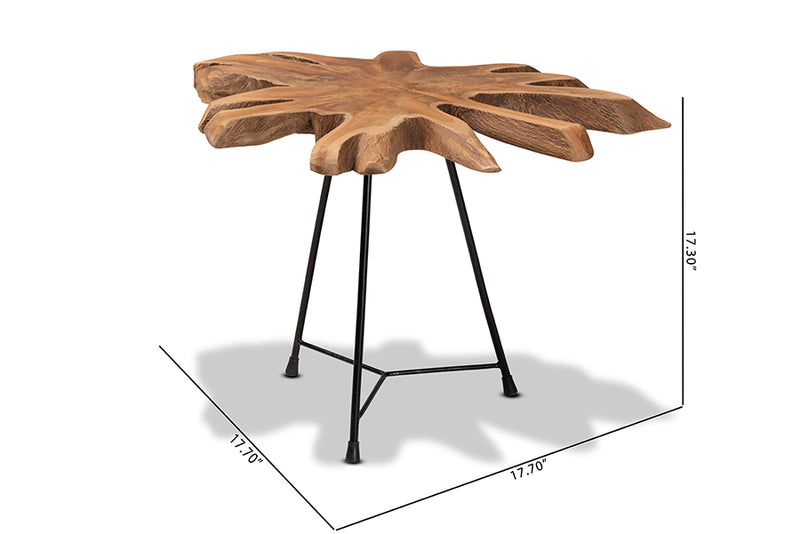 Arween Rustic Industrial Natural Brown and Black End Table w/Teak Tree Trunk Tabletop