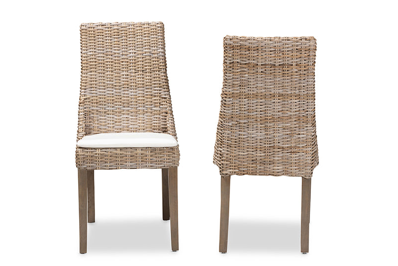 Mabelle Modern Bohemian Gray Rattan 2-Piece Dining Chair Set